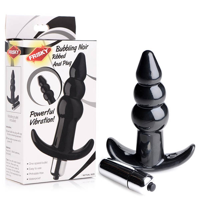 Frisky Ribbed Vibrating Butt Plug - Black